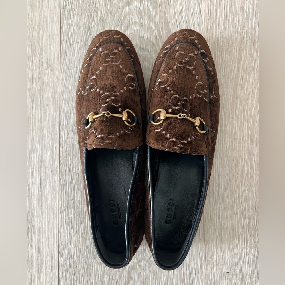 Gucci Brown Suede Loafers with Gold Accents